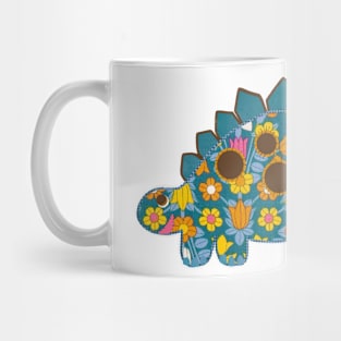 Vintage floral Stegosaurus Dinosaur on blue background Mug